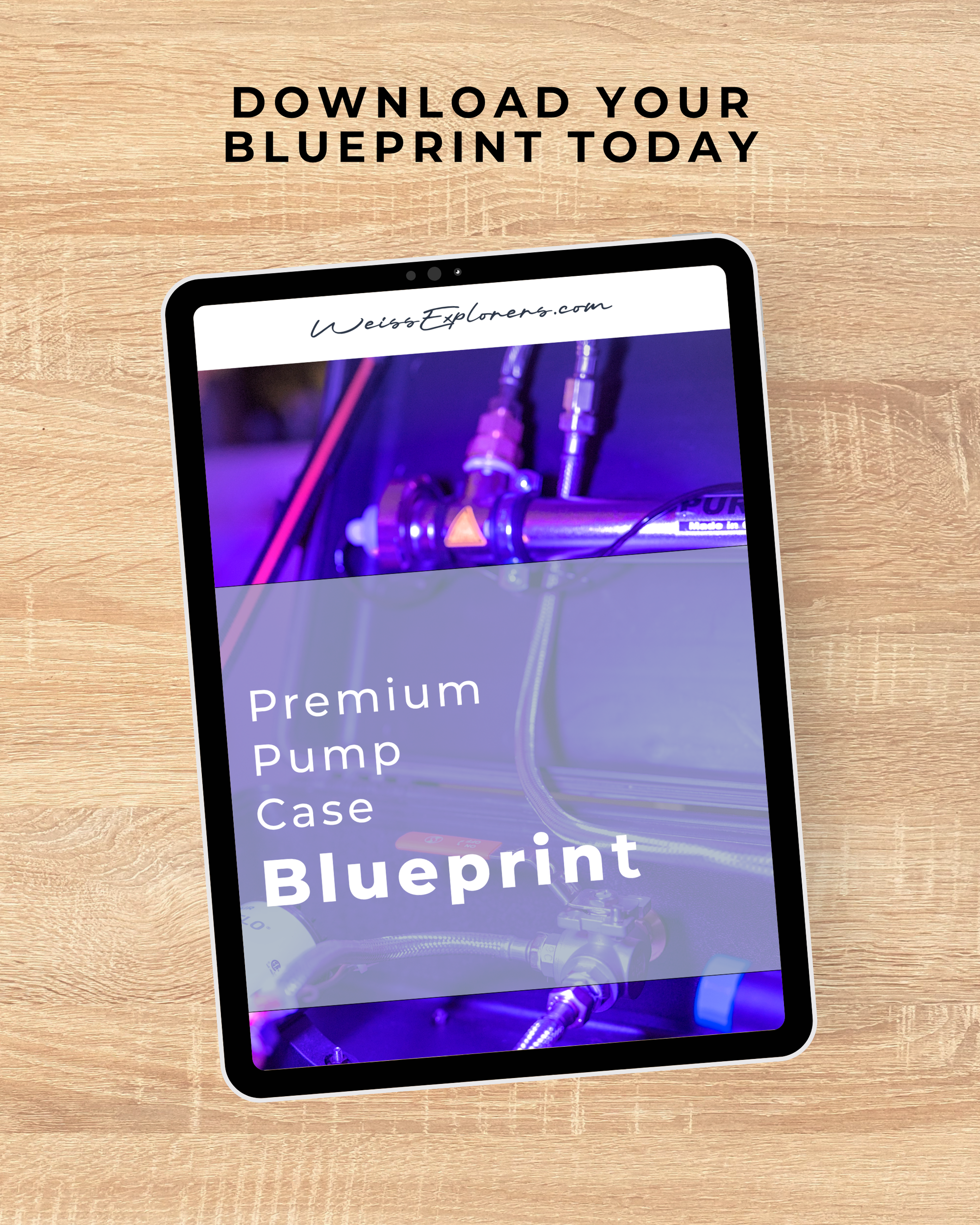 The pump case blueprint displayed on a tablet